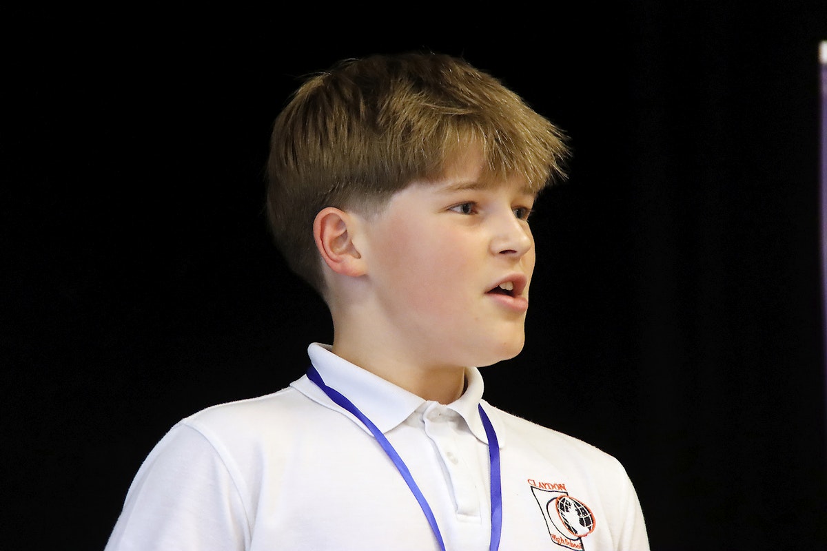 Best Speaker in the 11-14 age range: Toby Penrice (12, Claydon High School)